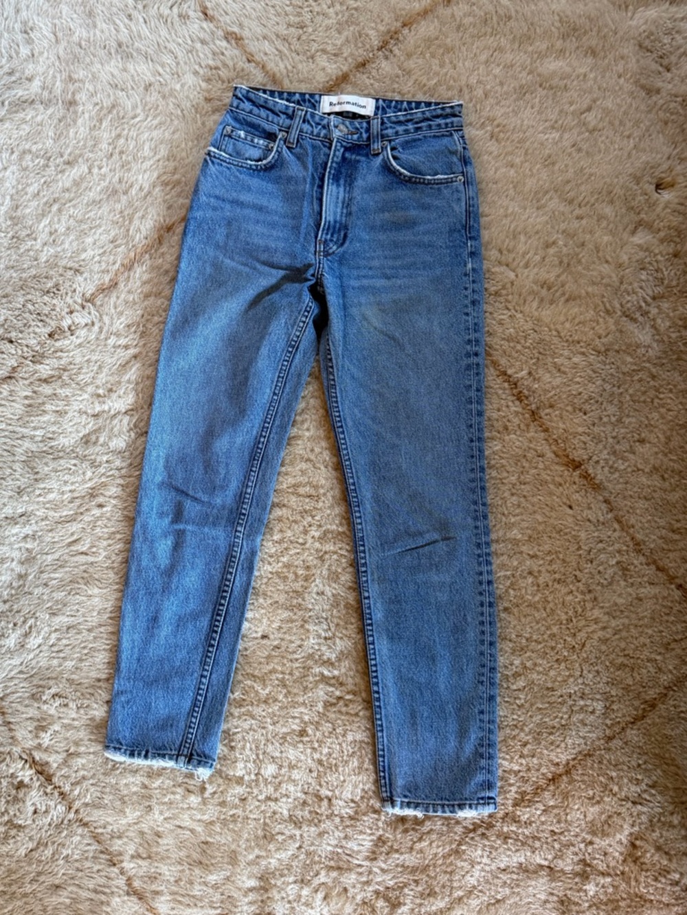 Reformation Medium Blue High-Rise Slim Straight Jeans